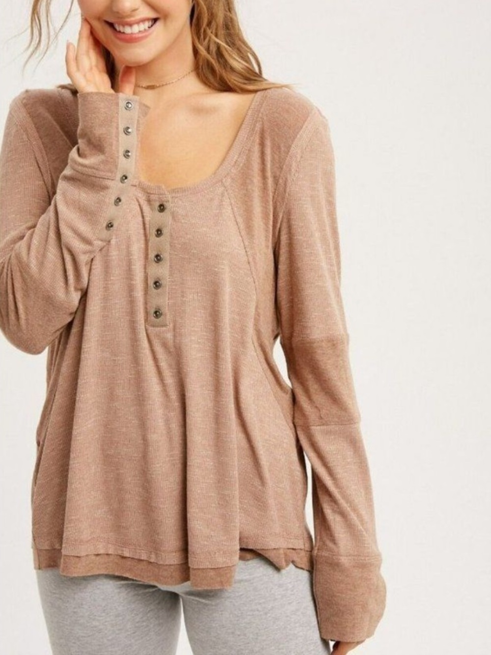 Listicle Soft Relax Knit Henley Long Sleeve Top
